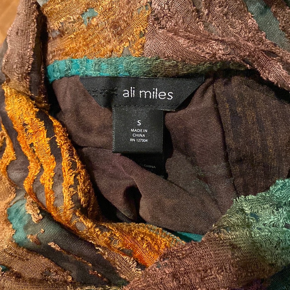 Ali Miles Blouse Womens Small Textured Cowl Neck Top Colorful Fall Unique Artsy - Picture 6 of 8